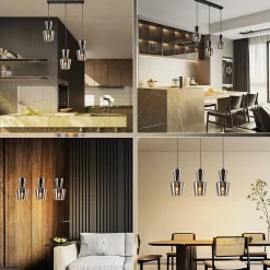 ZMH Suspension Salle à Manger 1/3 Flammes E27 Gris Fumé Suspension Chambre Hôtel