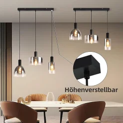ZMH Suspension verre 3 Flammes suspendue E27 Gris Fumée Hauteur réglable Lampe à suspension Moderne