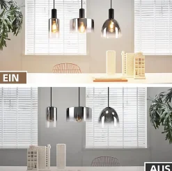 ZMH Suspension verre 3 Flammes suspendue E27 Gris Fumée Hauteur réglable Lampe à suspension Moderne