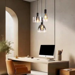 ZMH Suspension Verre 3/4 Flammes E27 Gris Fumée 180cm Lampe à suspension Cage D'escalier