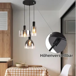 ZMH Suspension Verre 3/4 Flammes E27 Gris Fumée 180cm Lampe à suspension Cage D'escalier