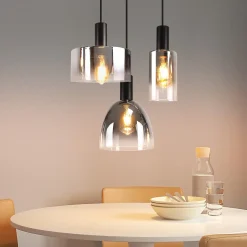 ZMH Suspension Verre 3/4 Flammes E27 Gris Fumée 180cm Lampe à suspension Cage D'escalier