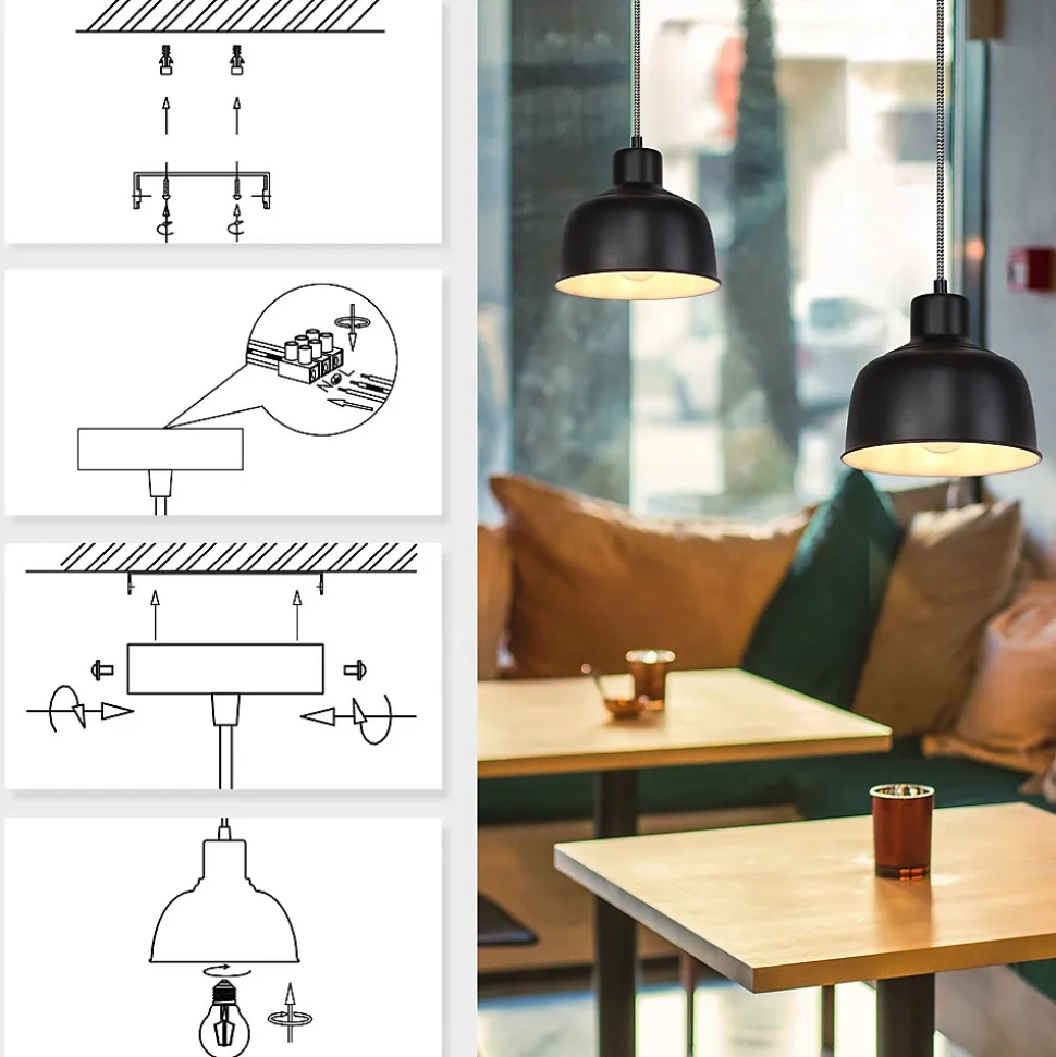 ZMH Suspension Vintage Rétro Noir E27