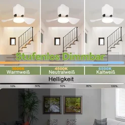 ZMH Ventilateur Plafond LED 70cm 23W Blanc Dimmable Télécommande 6 Vitesses Été/Hiver