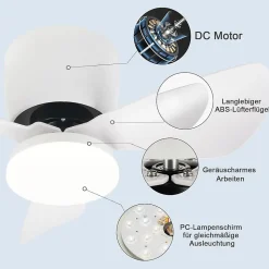 ZMH Ventilateur Plafond LED 70cm 23W Blanc Dimmable Télécommande 6 Vitesses Été/Hiver